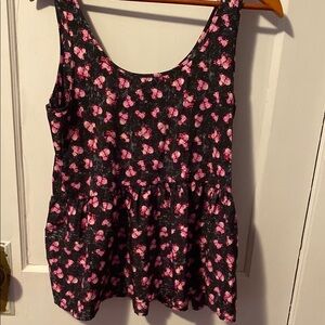 Floral Pink and Black Women's Top